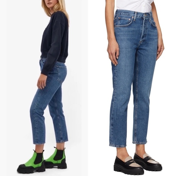 AGOLDE 90s High Rise Medium Wash Denim Button Fly Ankle Crop Straight Jeans 27 - Picture 4 of 13